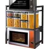 Shally Dogan Ruimtebesparend rek voor de magnetron van staal, keukenrek met kruidenrek, rek met 2 vakken met antislip voeten, modern design (zwart + zwart)