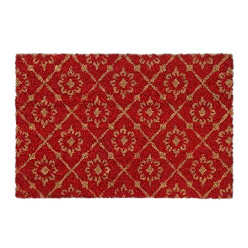 Relaxdays Deurmat floraal - 40 x 60 cm - kokos - rood/natuur