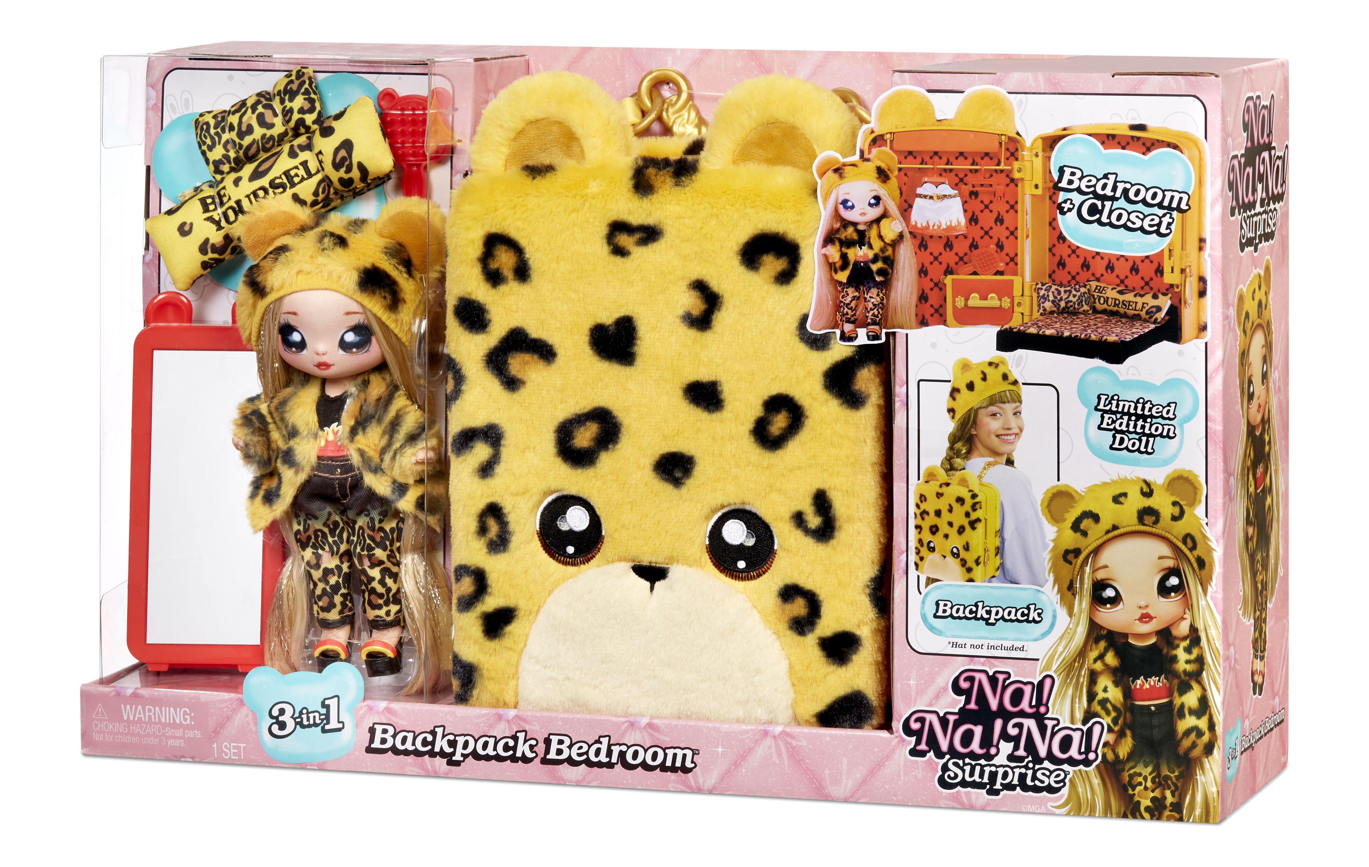 MGA Entertainment Na! Na! Na! Surprise 3-in-1 Backpack Bedroom Speelset Jennel Jaguar - Serie 2 - Modepop - 5+