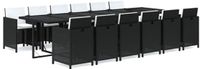 vidaXL Ensemble de jardin 13 pièces avec coussins poly rotin noir