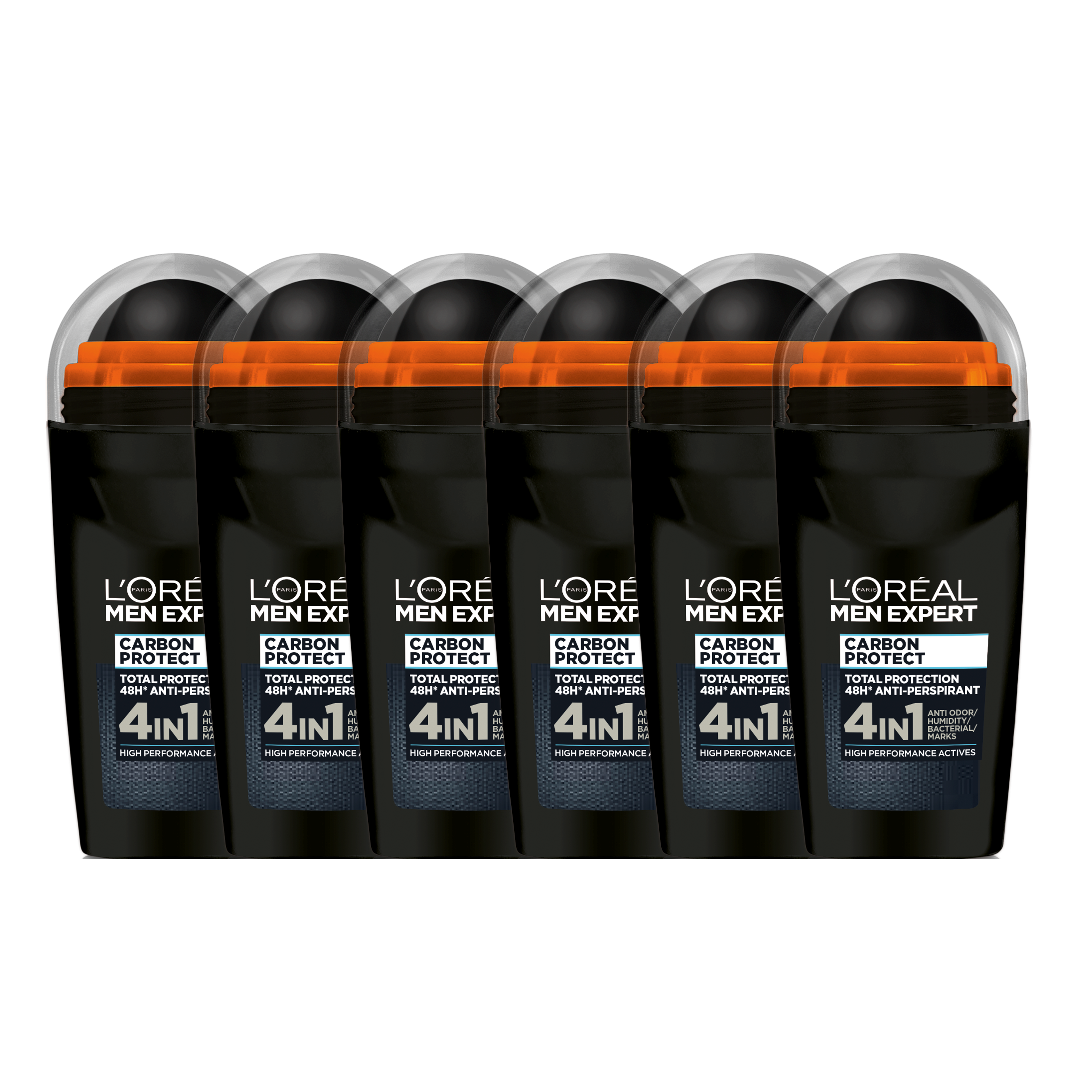 L'Oréal Men Expert Deodorant Men Expert Carbon Protect 4 in 1 Deodorant Roller - 6 x 50 ml - Voordeelverpakking - Alles-in-1 Deodorant