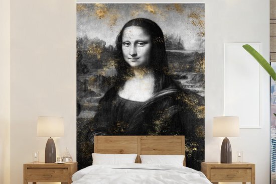 Nr1Wallpaper Behang - Fotobehang Mona Lisa - Leonardo da Vinci - Zwart - Wit - Breedte 225 cm x hoogte 350 cm