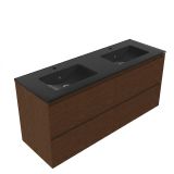 Saniclass Holz Pure meuble de salle de bain - 140x45x62cm - lavabo en céramique Vygo noir - 2 lavabos - 2 trous de robinet - 4 tiroirs - noyer mat pur (bois) SW1420794/SW773922