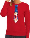 Bellatio Decorations Shoppartners Bv Foute kersttrui / sweater stropdas met kerstman print rood voor dames L