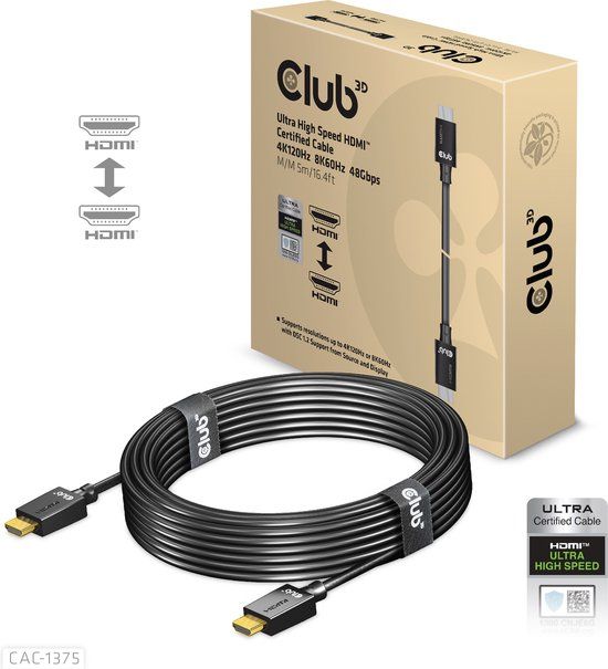 Club 3D Ultra High Speed HDMI 2.1 Cable - 5m - 4K120Hz / 8K60Hz - Black