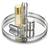 Miroir décoratif - Organiseur de maquillage et de bijoux ovale argenté