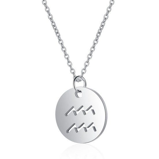 LGT JWLS Lookinggoodtoday Sterrenbeeld Waterman Dames Ketting Zilverkleurig Ronde Hanger
