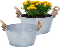 Mega Collections Old Rope Plant Pot - 2x - Zinc - Silver - D26 X H12.5 cm