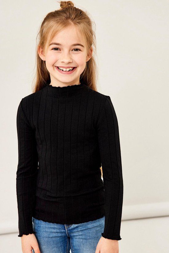 NAME IT NKFNOLINE LS SLIM TOP NOOS - Meisjes T-shirt - Maat 122/128 - Zwart