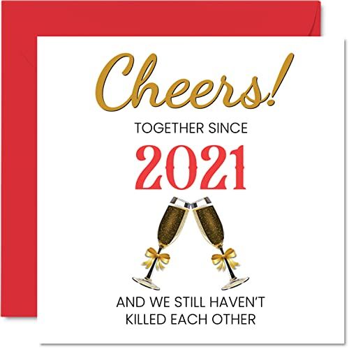 Grappige lederen verjaardagskaart voor echtgenoot vrouw - Samen sinds 2021 - Gelukkige 3e huwelijksverjaardagskaarten voor partner, I Love You Gifts, 145 mm x 145 mm wenskaarten voor derde jubilea