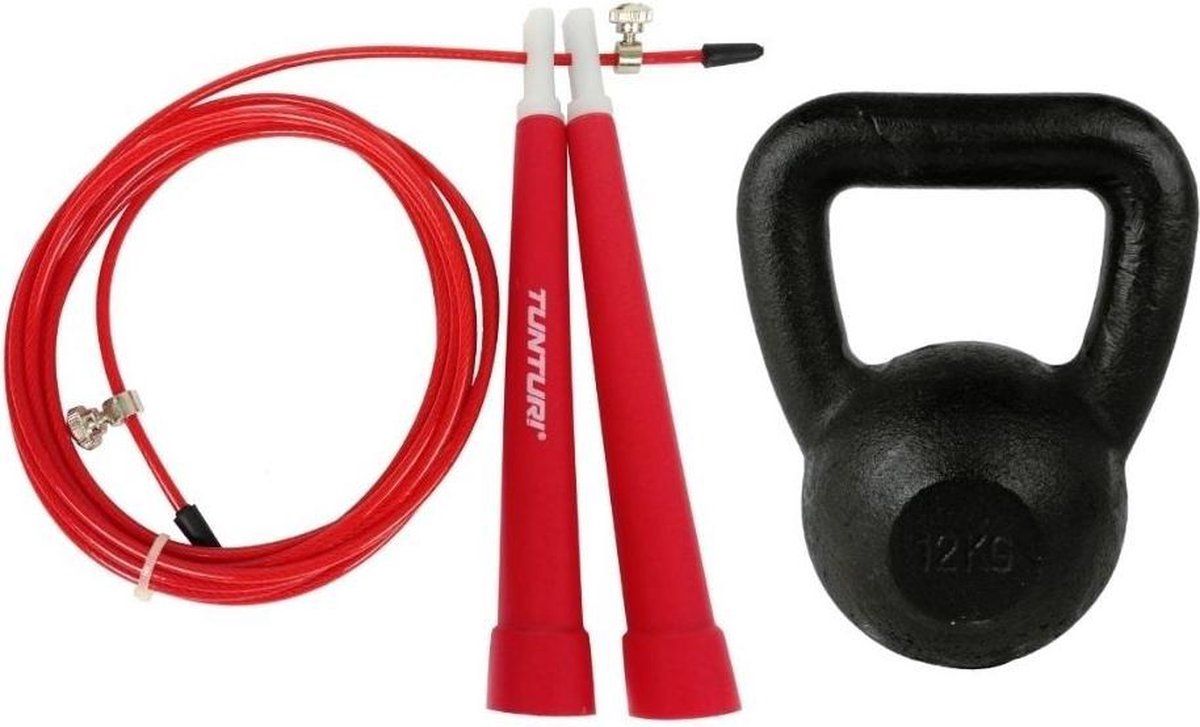 Tunturi Fitness Set - Springtouw Rood - Kettlebell 12 kg