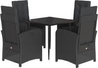 vidaXL 5-delige Tuinset met Kussens, Zwart, Polyrotan