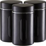Zeller Boîte de conservation/boîte avec fenêtre - 3x - Noir - 900 ml - Verre/Métal