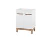 Meuble de salle de bain 60 cm, blanc, brillant, avec placage chêne, 2 portes, pour sous un meuble-lavabo autoportant