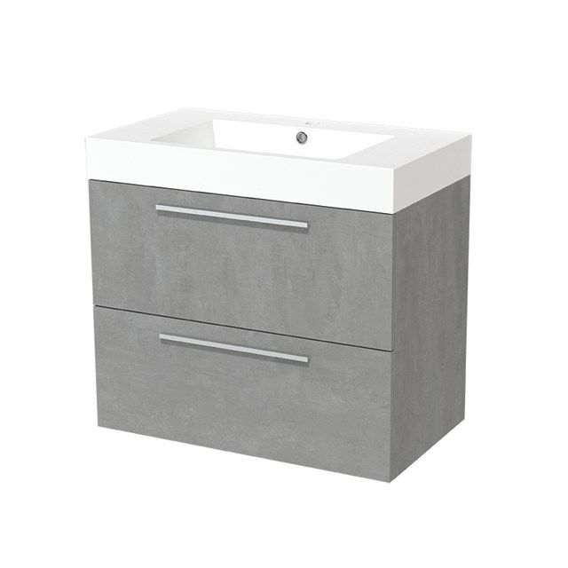 Maxaro Badkamermeubel 80cm Modulo Lichtgrijs Beton 2 lades Vlak Wastafel Mineraalmarmer - 6095831137197