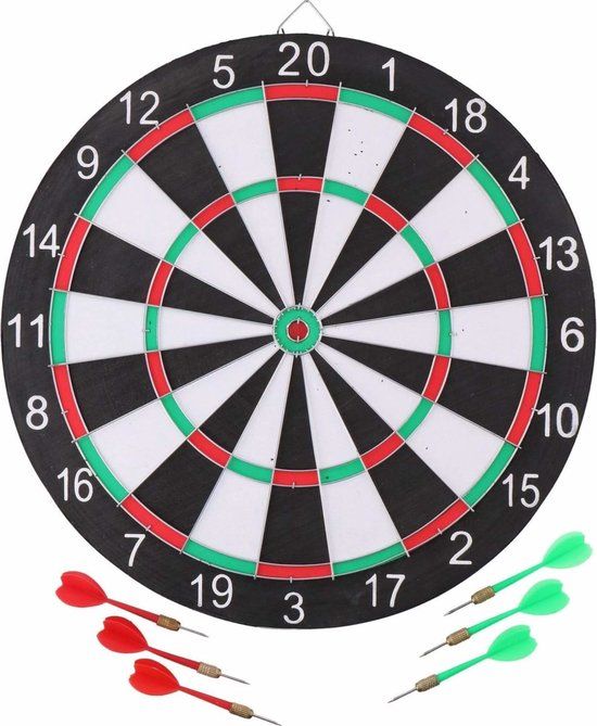 Masterdarts Dartbord tweezijdig - Ø 41 cm - Inclusief 6 pijlen en marker - Rood/Groen