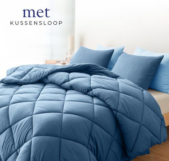 Sleep Comfy - Deluxe 2-in-1 Herfst Dekbed - 140x200 cm - Aegean Blue - met Kussensloop 60x70 cm - Dekbed zonder overtrek - Ademend & Anti Allergie - Hoesloos Dekbed - Camping & In de Caravan
