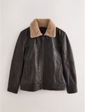 Next Heren Shearling Collar Leather Jacket Bruin