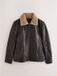 Next Heren Shearling Collar Leather Jacket Bruin