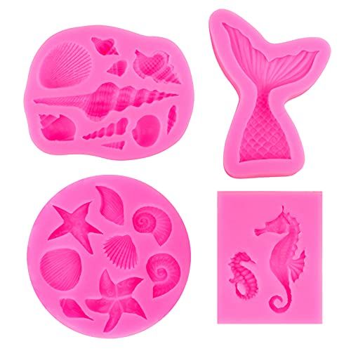 Generic Zeester siliconen vormen 3D, zeemeerminnenstaart fondantvorm, doe-het-zelf fondantdeken, siliconen vormen, bakvorm, zeester zeepaardje, schelp, siliconen vorm voor cake, chocolade, zeep, taarten