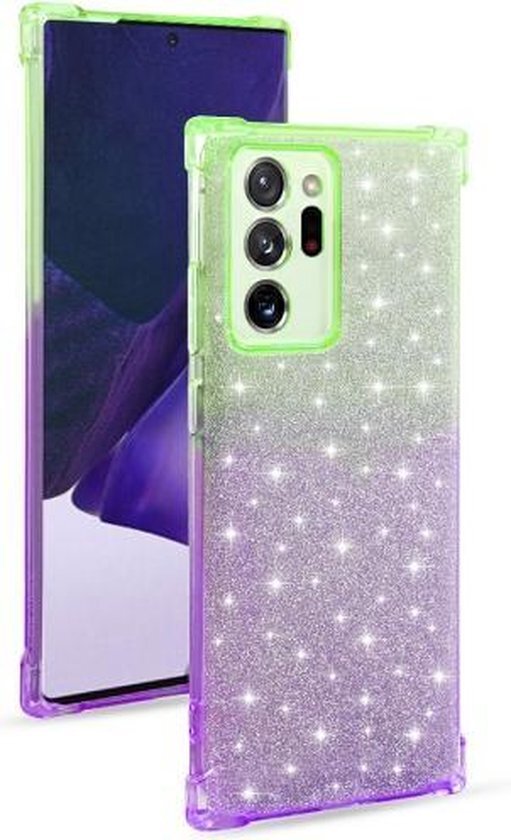 Voor Samsung Galaxy Note20 Ultra Gradient Glitter Poeder Schokbestendig TPU Beschermhoes (Groen Paars)