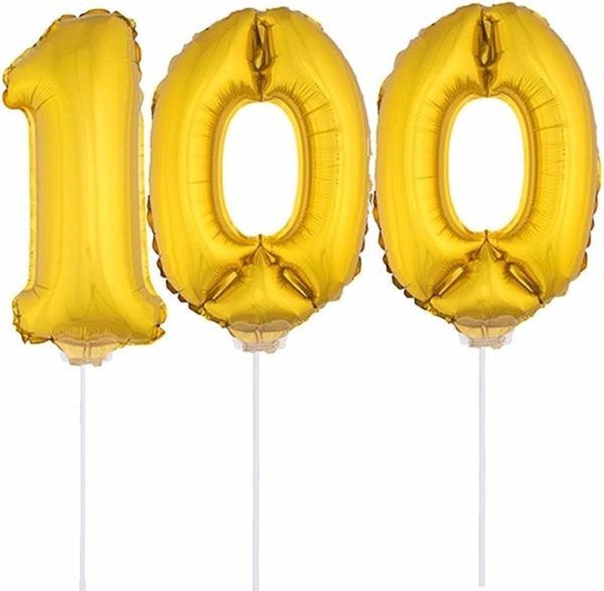 Shoppartners Gouden opblaas cijfer 100 op stokjes - goudkleurig