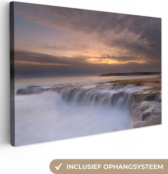OneMillionCanvasses Canvas schilderij - Waterval - Zonsondergang - Natuur - 90x60 cm