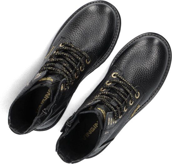 Vingino Shirley Boots Meisjes - Zwart Maat 33 - Veterboots - Leer