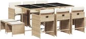vidaXL 11-delige tuinset met kussens, beige, van polyrotan