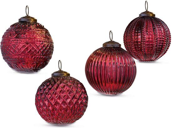 LOBERON Kerstversiering set van 4 Ringas antiekrood