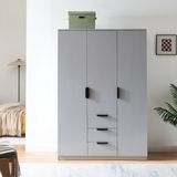 [en.casa] Kledingkast Eiselfing 176x120x52 cm met 4 vakken en 3 lades grijs