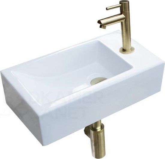 Sani Royal Aquino Mini Fonteinset - 36.5x18x9 cm - Wit/Goud - Keramiek - Incl. Kraan, Afvoer & Sifon