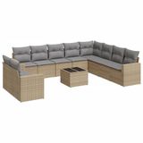 vidaXL 11-delige Tuinset met Kussens, Polyrattan, Beige