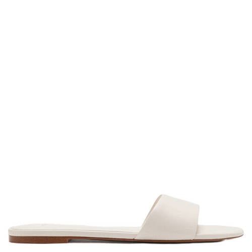 Mango leren slippers ecru
