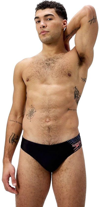 Speedo Medley Logo 7cm Brief Heren Sportzwembroek - Zwart/Oranje