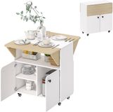 Homcom Table à manger pliable Panneau de particules, acier 70L x 83l x 75H cm Blanc + Bois naturel