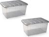 Plasticforte Opslagbak Organizers met Deksel - 2x - Transparant/Grijs - 60 Liter - Kunststof