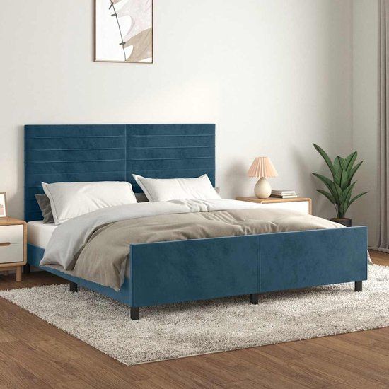 vidaXL Bedframe 160x200 cm Fluweel Donkerblauw