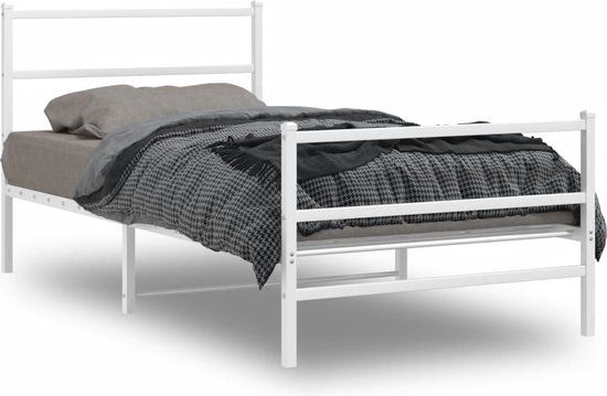 vidaXL Bedframe met hoofd- en voeteneinde metaal wit 100x200 cm