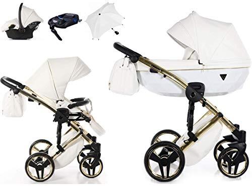 Junama Originele Diamond Individual 2-in-1 3-in-1 paraplu modulaire combi-kinderwagen + originele accessoires exclusieve Prams (4-in-1 met ISOFIX-basis, goud-wit 04)