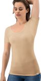 Fibershirts Anti Zweet Shirt - Ingenaaide Okselpads - Ondershirt - Beige - Ronde Hals - Dames - Maat XS
