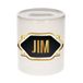 Bellatio Decorations Spaarpot met voornaam Jim - wit - met goud/zwart embleem - 8 x 9 cm - keramiek - met afsluitdop - cadeau verjaardag