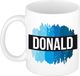 Bellatio Decorations Shoppartners Bv Donald naam cadeau koffie mok - beker - met blauw verfstrepen - Cadeau collega - vaderdag - verjaardag - meester - coach - 300 ml - wit
