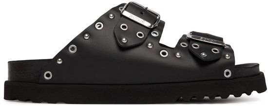 Scholl Beatriz Ring leren slippers zwart