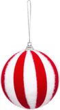 Kerstbal JJA - Rood-wit gestreepte kerstbal 8 cm van imitatiebont