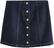 Next Dames Denim Minirok met Knoopsluiting en Gouden Knopen - Blauw