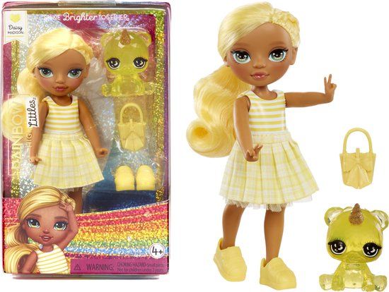 Rainbow High Littles - Daisy (Geel) - 14 cm Modepop met Handtas en Beer - 4+ Jaar