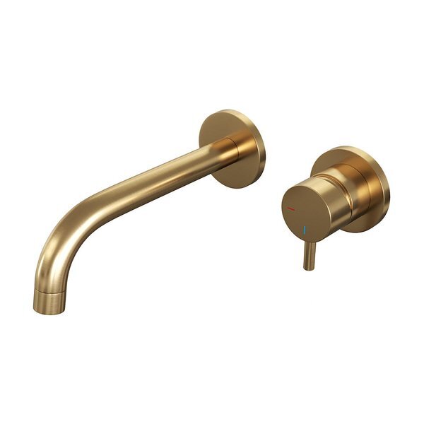 Brauer Gold Edition wastafelkraan inbouw ColdStart met inbouwdeel met ronde rozetten en gebogen uitloop type B5 greep messing geborsteld goud 5-GG-004-B5-65