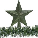 Decoris Kerstboom piek - Ster - Donkergroen - 19 cm