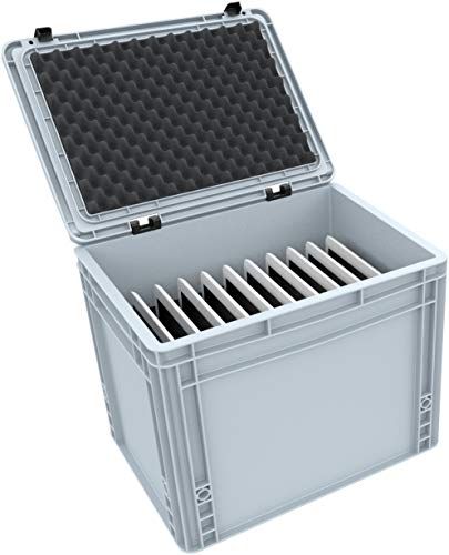 Feldherr Eurobox met brede compartimenten voor 10 tablets in dikke XL beschermhoezen - compatibel met Apple iPad, Samsung en Microsoft Surface Go - apparaten op rand opgeborgen